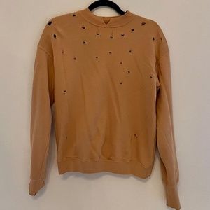Helmut Lang Distressed Cotton Sweater Size XS in Tan Color